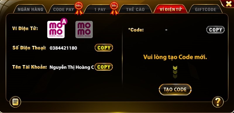 nạp tiền bằng ví điện tử