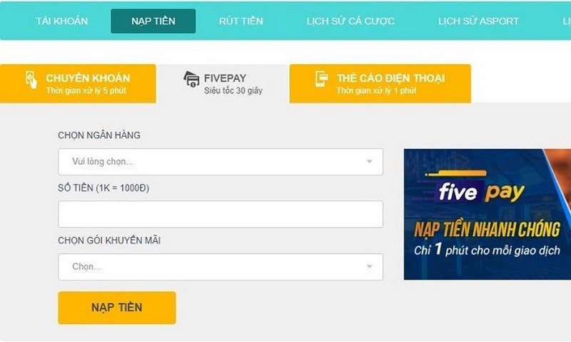 nạp tiền tx79 qua thẻ cào